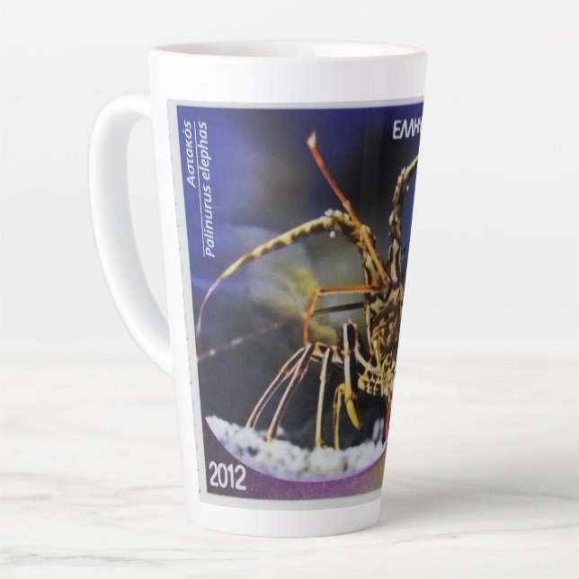Tasse Latte Timbre postal grec homard épineux (Angle gauche)