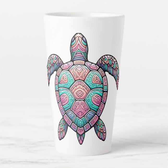 Tasse Latte Tortue de mer colorée (Devant)