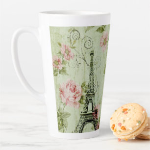 Tasse Latte tour de l' eiffel de paris à fleurs roses de prin