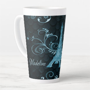 Tasse Latte Tour Eiffel Floriaux bleus