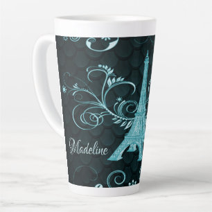 Tasse Latte Tour Eiffel Turquoise Floral