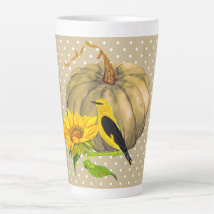 Tasse Latte Tournesol Citrouille d'automne et Finch