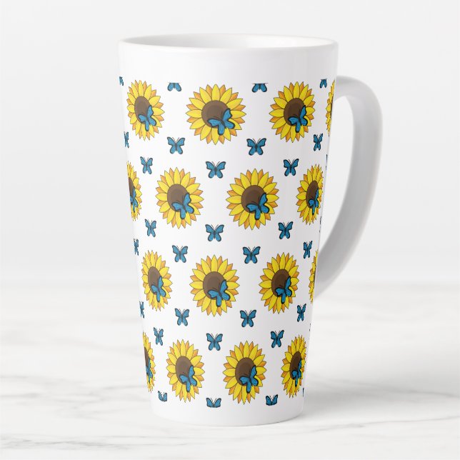 Tasse Latte Tournesol et papillon bleu (Angle droit)
