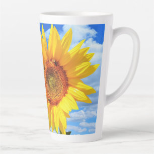 Tasse Latte Tournesol jaune et abeilles sur le ciel bleu - Jou