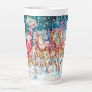 Tasse Latte Traîneau du Père Noël Cheval Neige Noël Nuit Fête