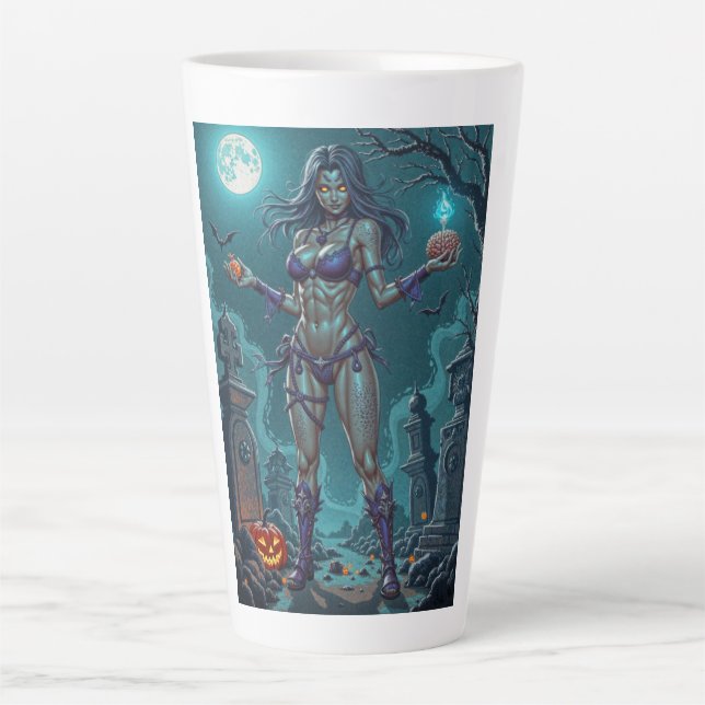 Tasse Latte Traite d'Halloween ou ami Zombie w Cerveau (Devant)
