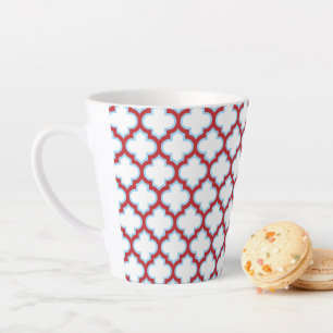 Tasse Latte Trellis blanc et rouge, treillis, Quatrefoil