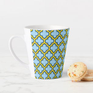 Tasse Latte Trellis bleu et jaune, treillis, Quatrefoil