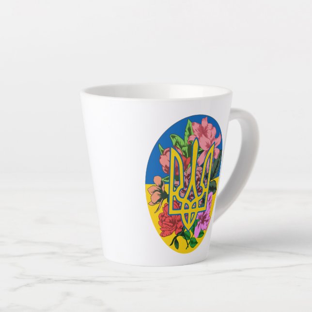 Tasse Latte Trident ukrainien et drapeau de l'Ukraine avec des (Angle droit)