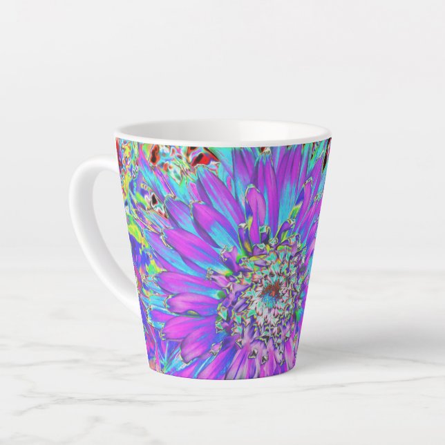 Tasse Latte Trippy Abstrait Aqua, Lime Green et Purple Dahlia (Angle gauche)