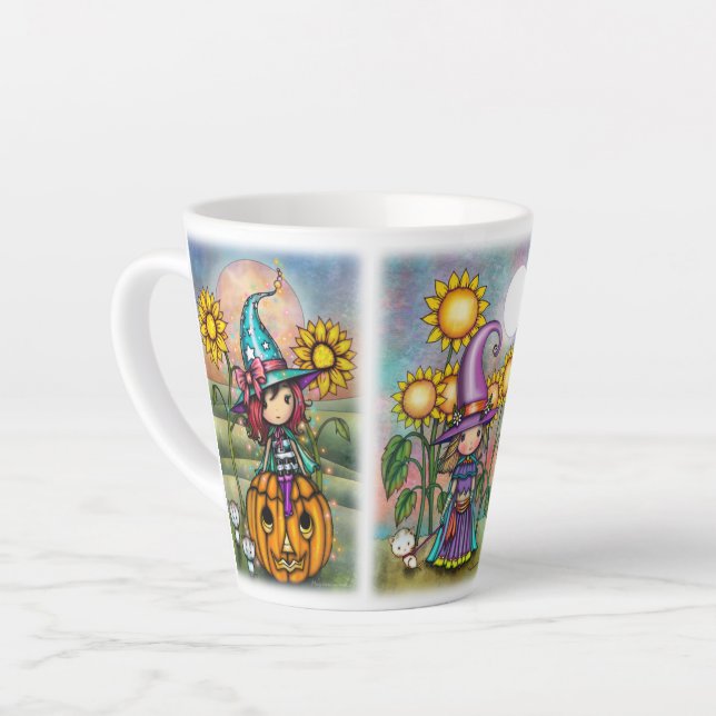 Tasse Latte Trois mignonnes sorcières d'Halloween de Molly Har (Angle gauche)