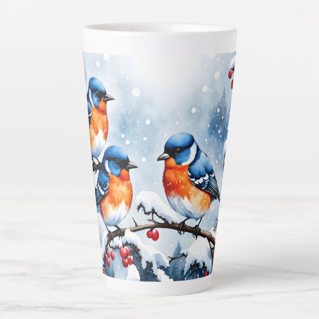 Tasse Latte Trois petits oiseaux chanteurs et des berrières ro (Devant)