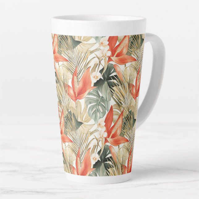 Tasse Latte Tropical Orange Anthurium Jungle Florale (Angle droit)