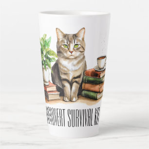Tasse Latte Trousse de survie pour introverti (Chat,plante,caf