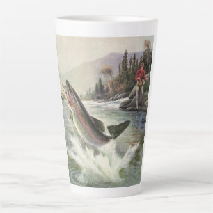 Tasse Latte Truite arc-en-ciel, pêcheur à la ligne vintage pêc