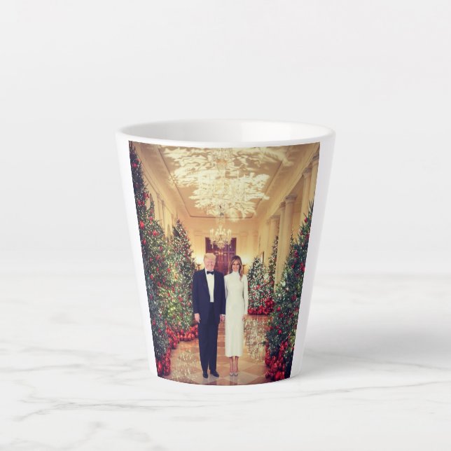 Tasse Latte Trump Président des États-Unis Noël à la Maison Bl (Devant)