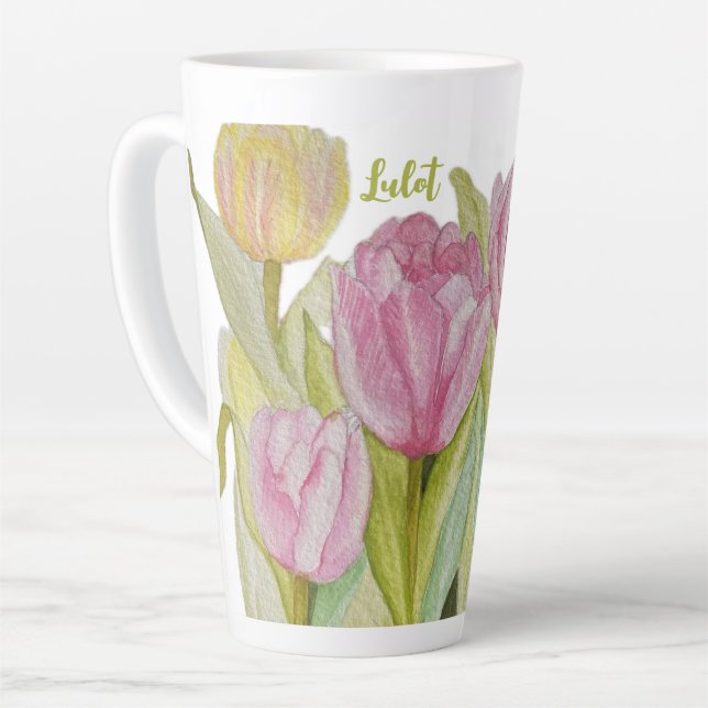 Tasse Latte Tulipe en latte rose et jaune (Angle gauche)