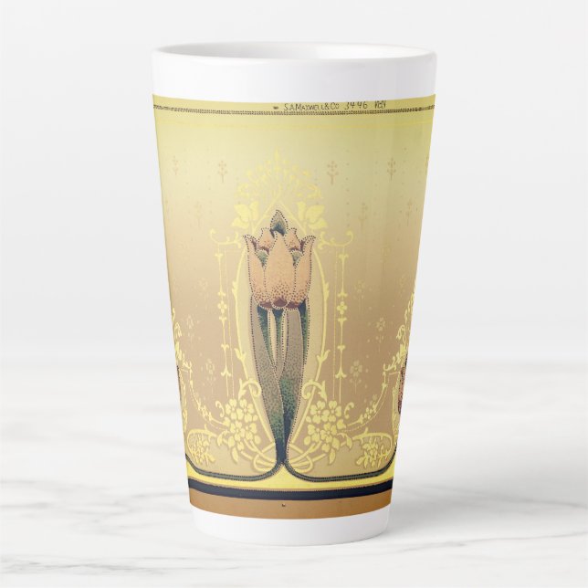 Tasse Latte Tulipe florale Art nouveau rose et or élégant (Devant)