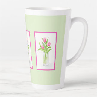 Tasse Latte Tulipes dans l'eau aquarelle peinte à la main