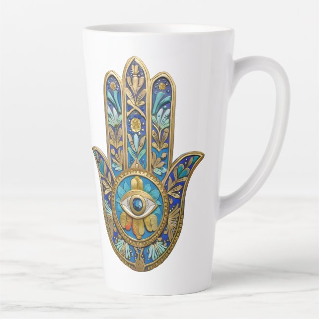 Tasse Latte Turquoise Blue Gold Hamsa Sapphire Third Eye  (Droite)