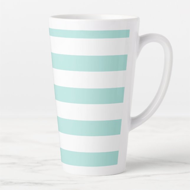 Tasse Latte Turquoise clair et blanc Large Horizontal rayé (Droite)
