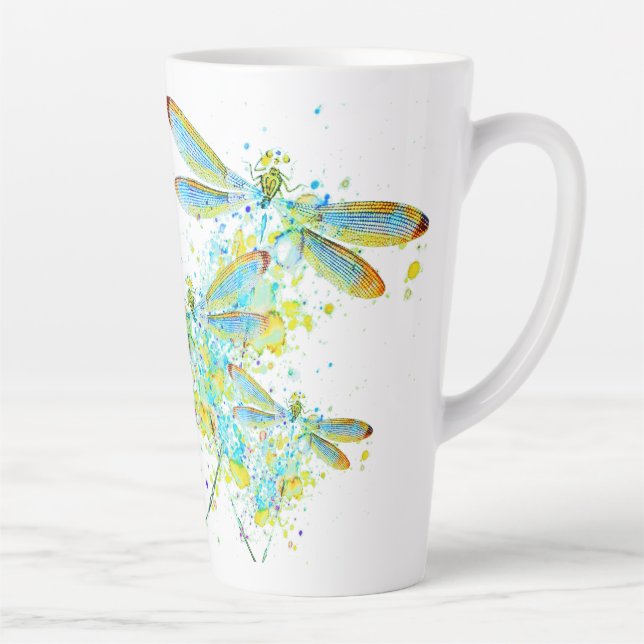 Tasse Latte Turquoise éclaboussure de libellule (Droite)