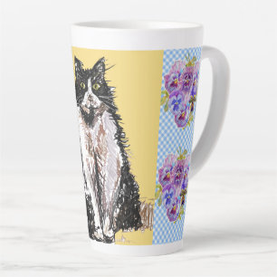Tasse Latte Tuxedo Chat Cute Dessin Black White Chats