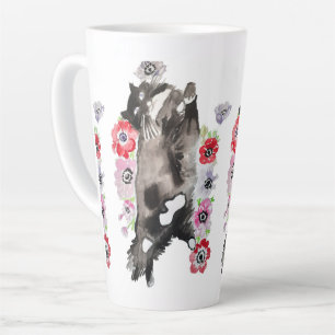 Tasse Latte Tuxedo Chat Cute Jolie Fleurs Chats Aquarelle