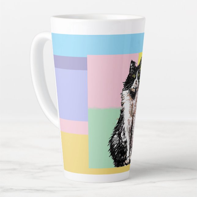 Tasse Latte Tuxedo Chat Pastel Couleurs Rose Girls Nom (Angle gauche)