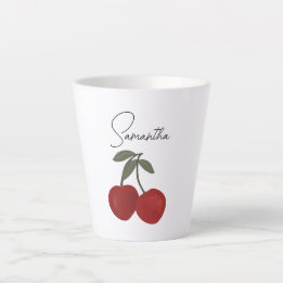Tasse Latte Two Red Cherries Illustration | Cute Fruit Art 