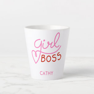 Tasse Latte Typographie Boss de marque personnalisée Pink Red 