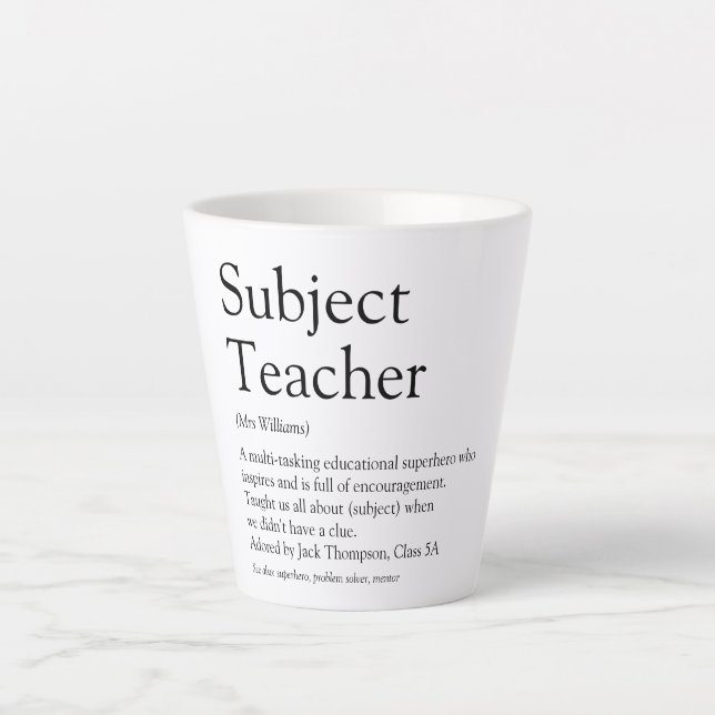 Tasse Latte Typographie de la meilleure définition d'enseignan (Devant)
