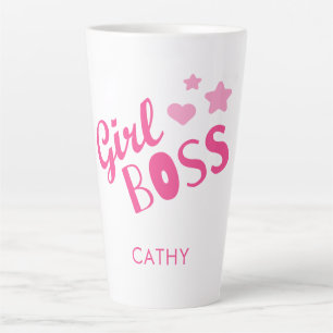 Tasse Latte Typographie Fun Boss Personnalisée Fille Rose