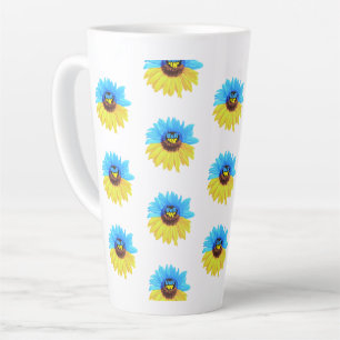 Tasse Latte Ukraine aquarelle tournesol bleu jaune drapeau