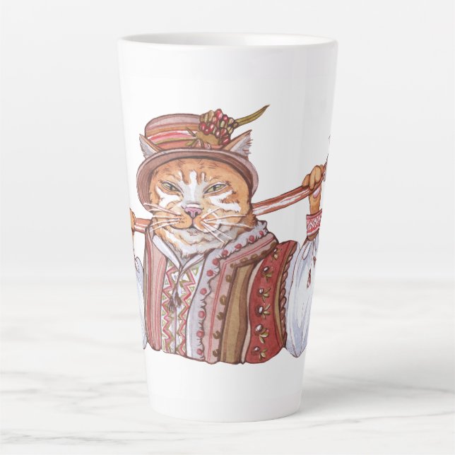 Tasse Latte Un chat cosaque en costume traditionnel (Devant)
