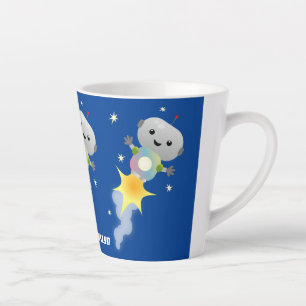 Tasse Latte Un mignon robot volant dans l'espace dessin animé