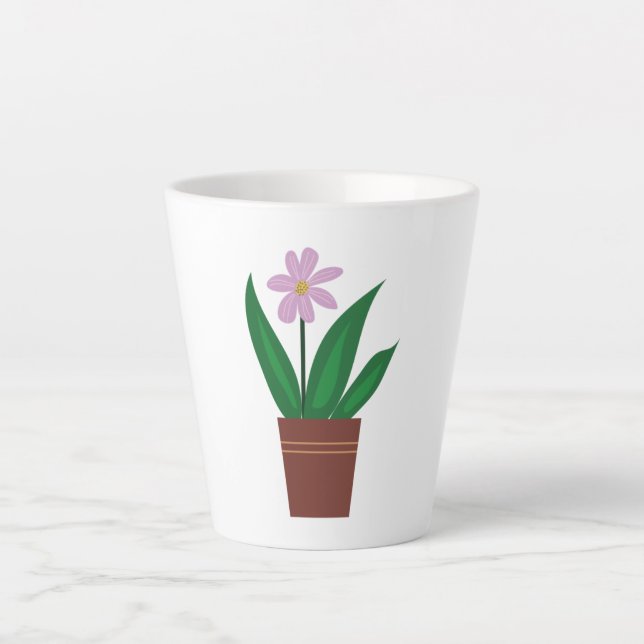 Tasse Latte Une fleur violette dans un pot (Devant)