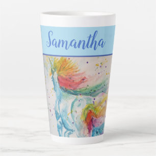 Tasse Latte Unicorn Aquarelle mignonne Filles Whimsical Nom Ar