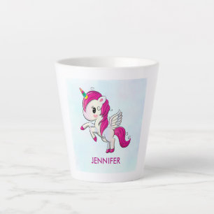 Tasse Latte Unicorne rose mignonne avec ailes