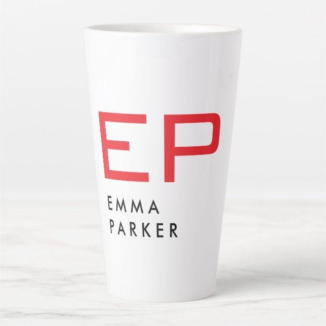Tasse Latte Unique Nom propre Noir Blanc tendance Monogramme r (Devant)