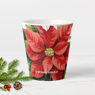 Tasse Latte Vacances Rouge Noël Poinsettia Personnalisé