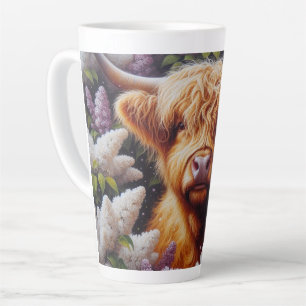 Tasse Latte Vache Highland avec Fleurs Lilac