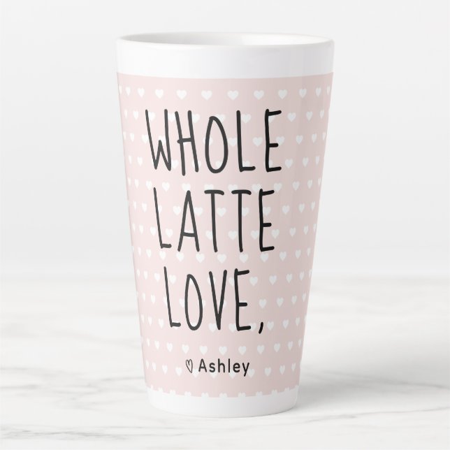 Tasse Latte Valentine entier Latte Love Noir Script Rose (Devant)