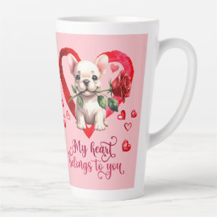 Tasse Latte Valentines de l'Aquarelle de Chien-taureau françai
