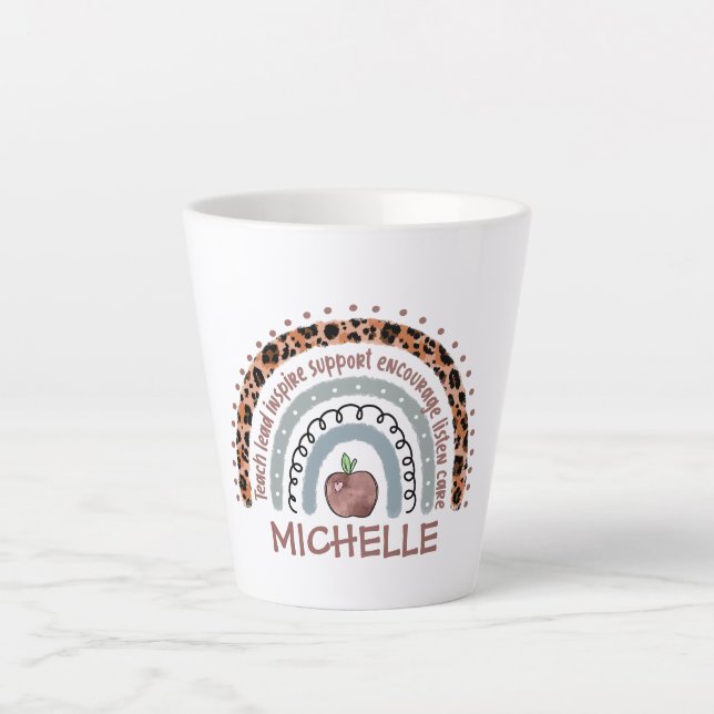 Tasse Latte Valeurs fondamentales de l'enseignant arc-en-ciel (Devant)
