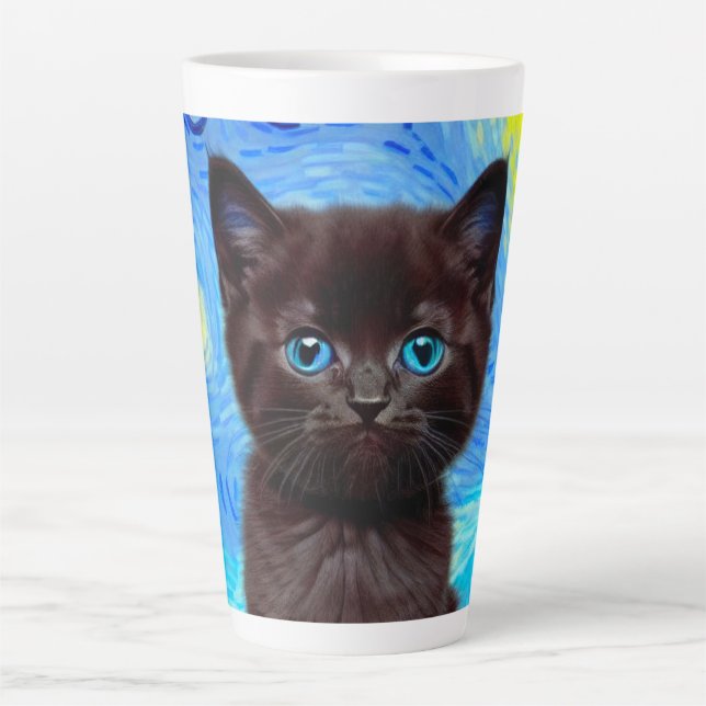 Tasse Latte Van Gogh Starry Night Black Cat (Devant)