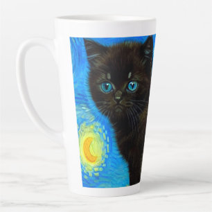 Tasse Latte Van Gogh Style Starry Night Cat