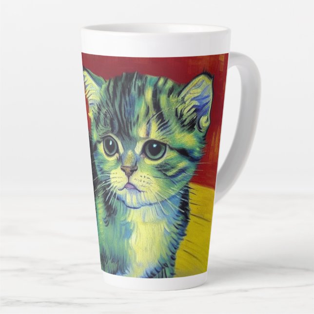 Tasse Latte Van Gogh Tabby Cat (Angle droit)