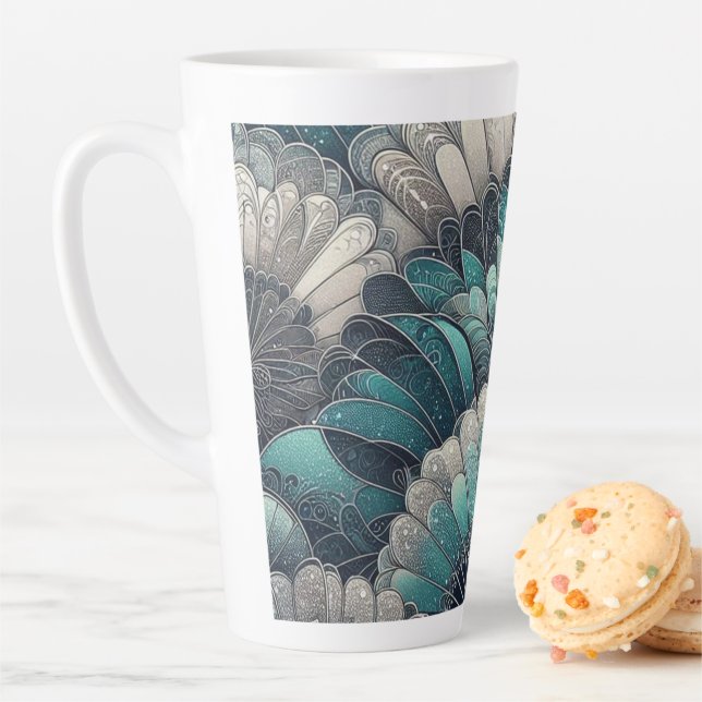 Tasse Latte Ventilateurs vintages Art Nouveau Bleu Argent (En situation)