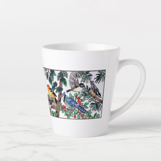 Tasse Latte Verre Trait Beau Art Beaux Fleuves & Oiseaux (Droite)